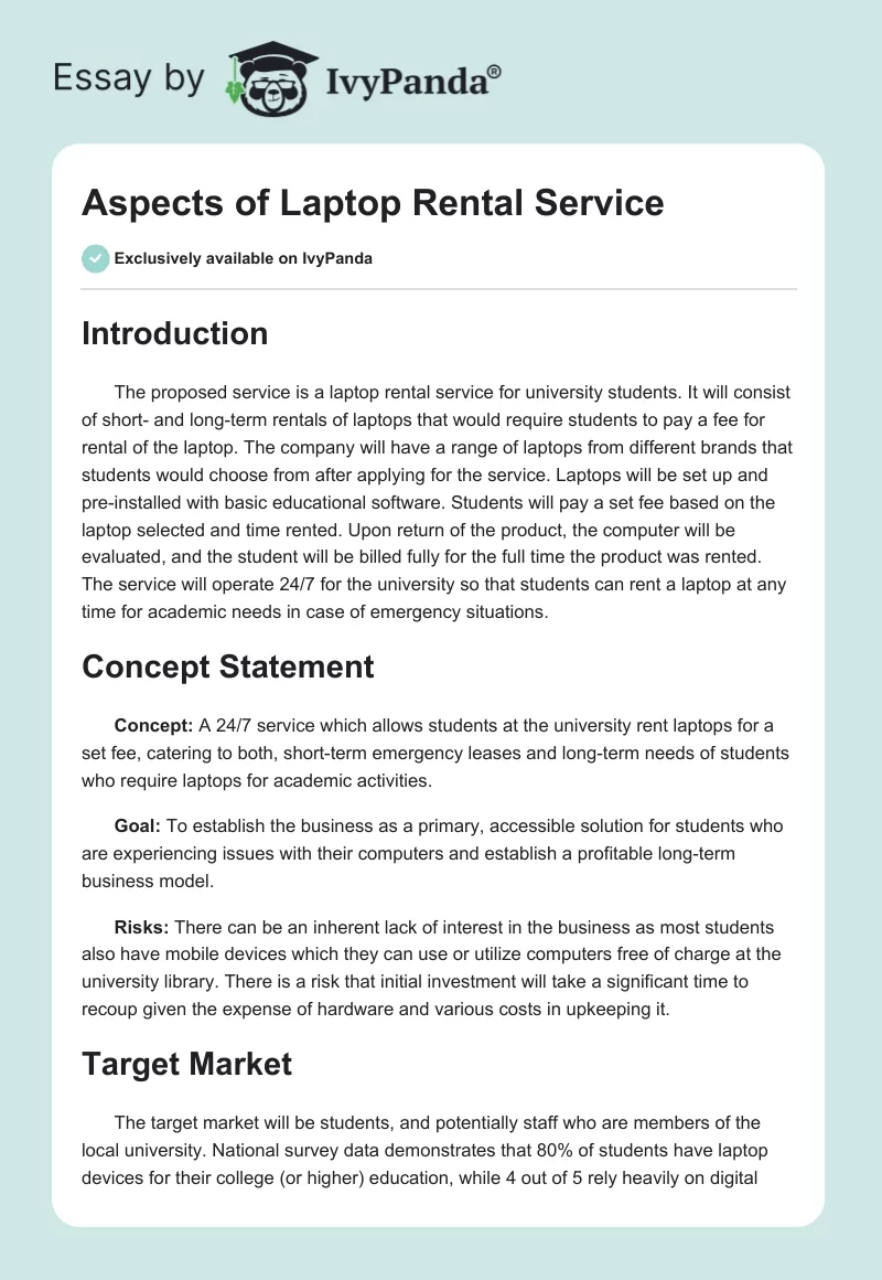 Aspects of Laptop Rental Service. Page 1