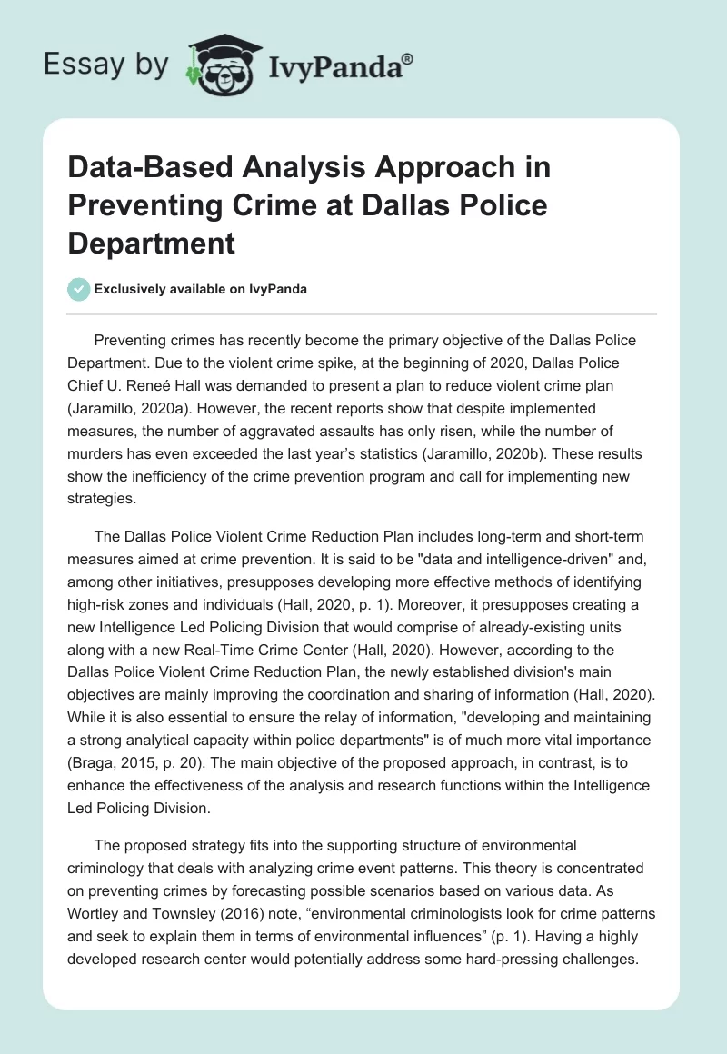 Data-Based Analysis Approach in Preventing Crime at Dallas Police Department. Page 1