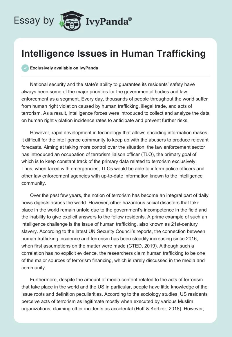 Intelligence Issues in Human Trafficking. Page 1
