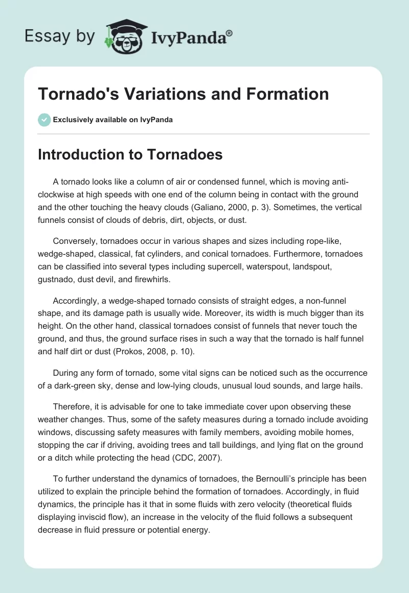 Tornado's Variations and Formation. Page 1