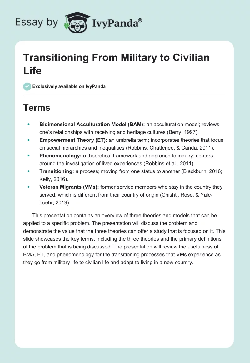 Military Transition To Civilian Life. Page 1