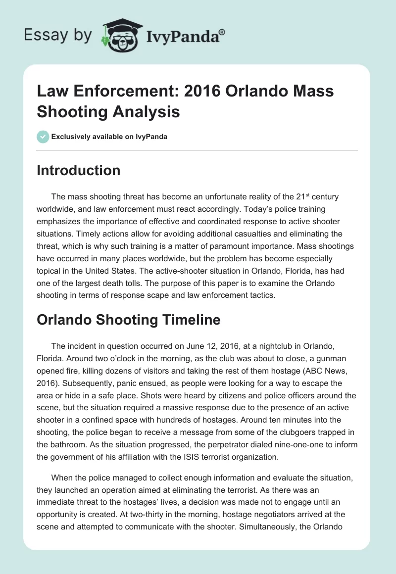 Law Enforcement: 2016 Orlando Mass Shooting Analysis. Page 1