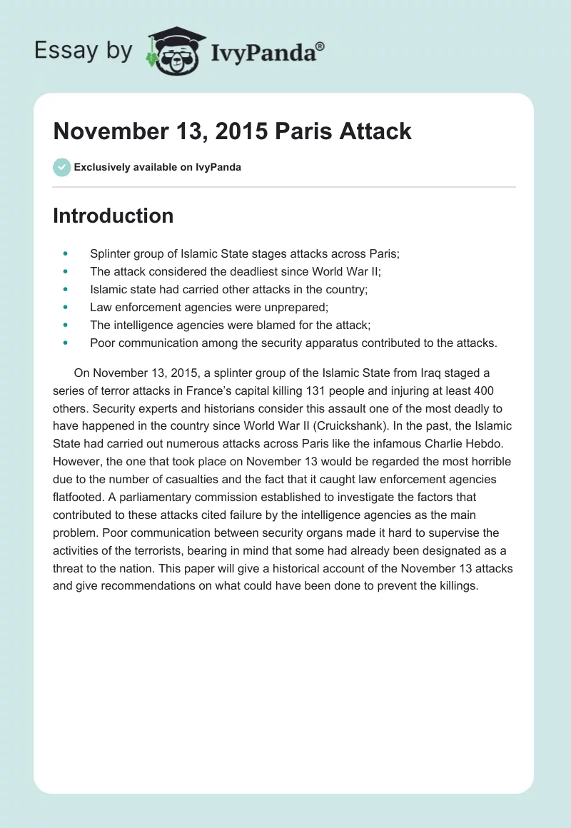 November 13, 2015 Paris Attack. Page 1