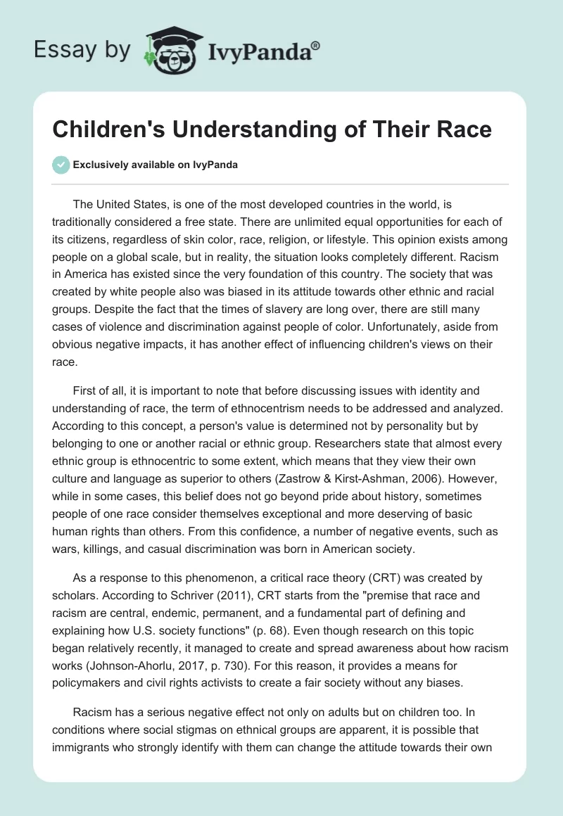 Children's Understanding of Their Race. Page 1
