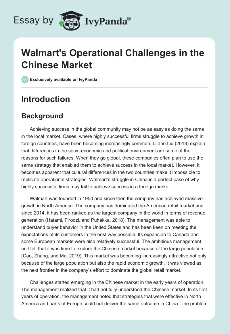 Walmart's Operational Challenges in the Chinese Market. Page 1