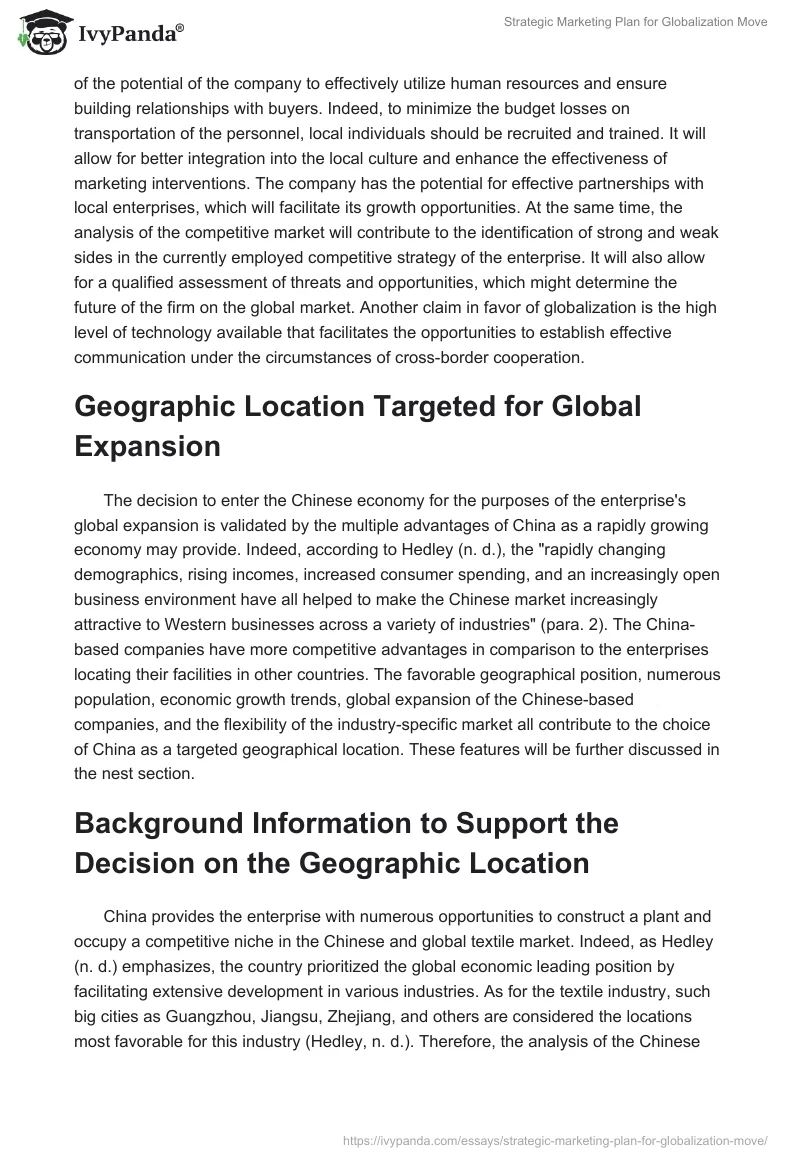 Strategic Marketing Plan for Globalization Move. Page 3