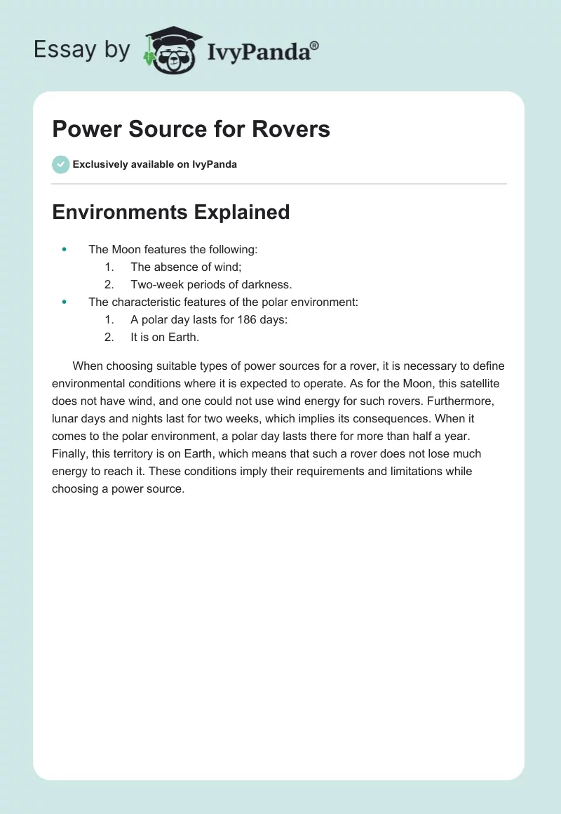 Power Source for Rovers. Page 1