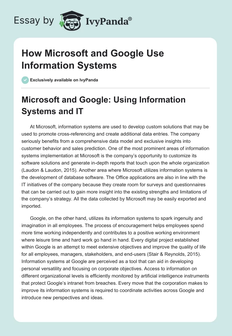 How Microsoft and Google Use Information Systems. Page 1