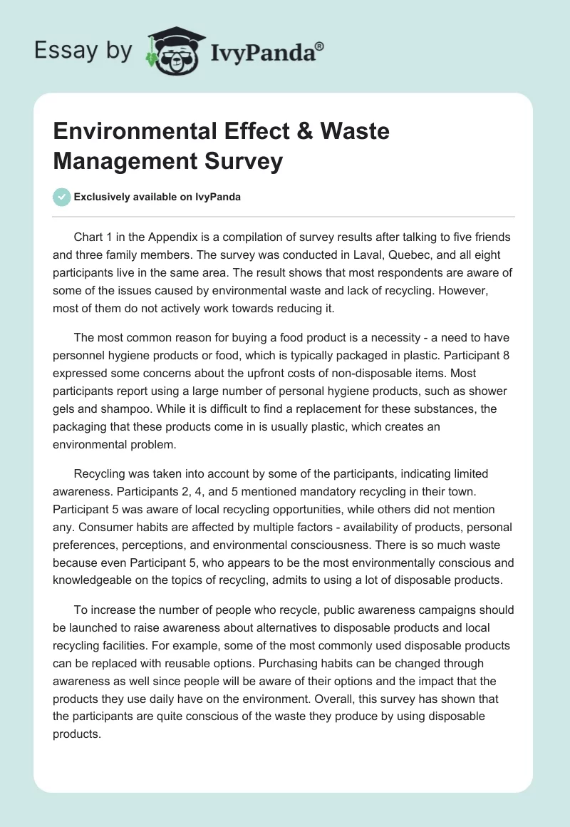 Environmental Effect & Waste Management Survey. Page 1