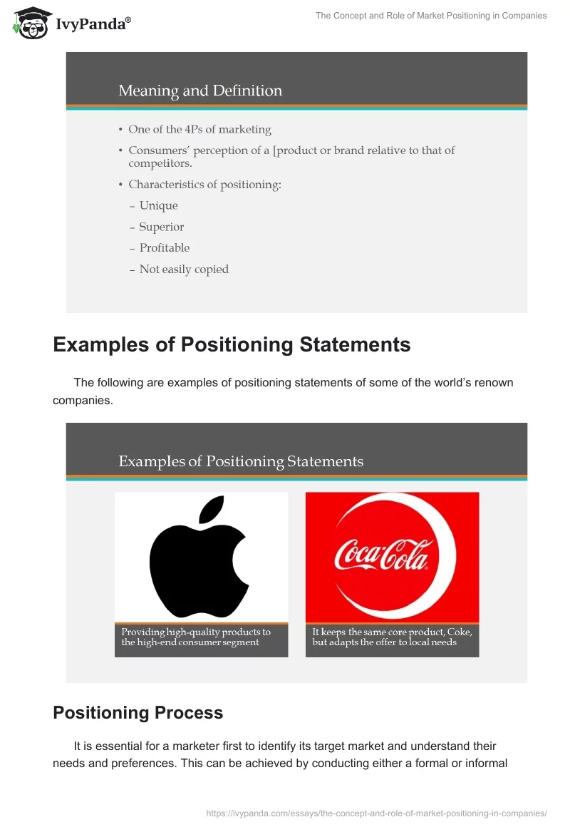 The Concept and Role of Market Positioning in Companies. Page 2