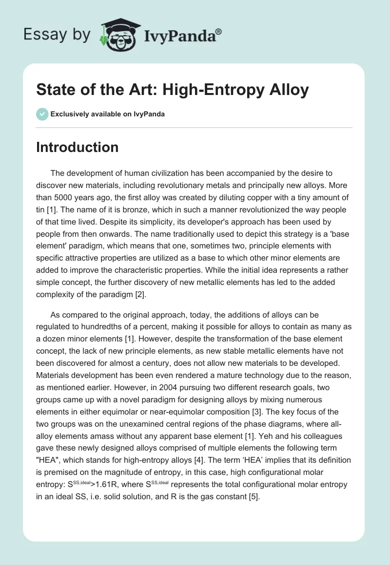 State of the Art: High-Entropy Alloy. Page 1
