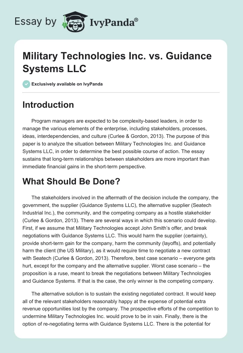 Military Technologies Inc. vs. Guidance Systems LLC. Page 1