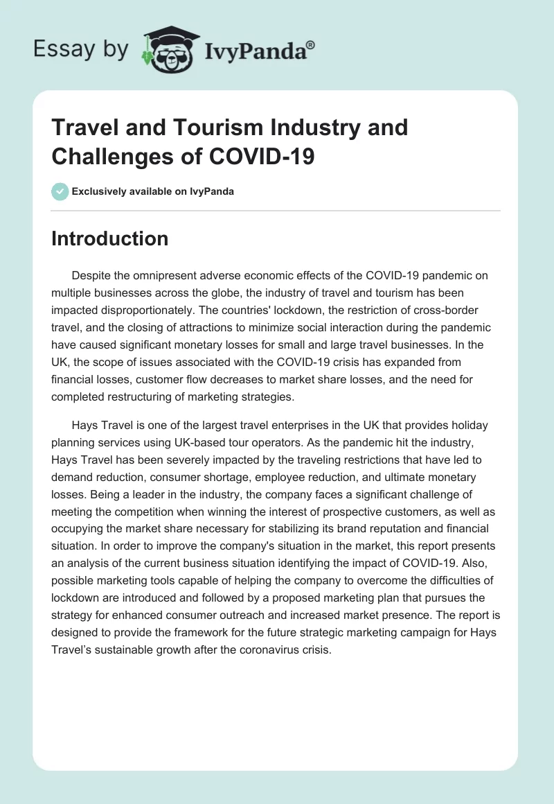 Travel and Tourism Industry and Challenges of COVID-19. Page 1