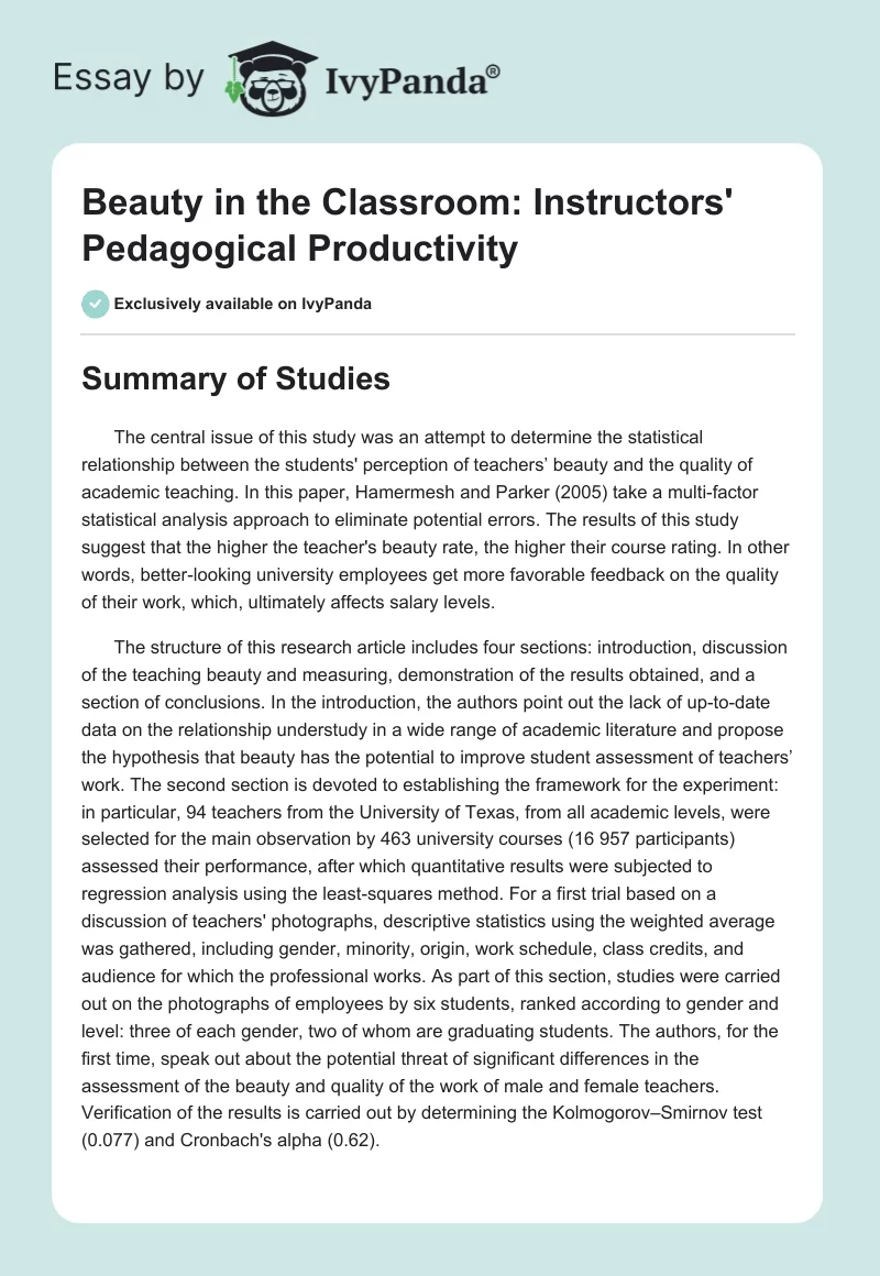 Beauty in the Classroom: Instructors' Pedagogical Productivity. Page 1