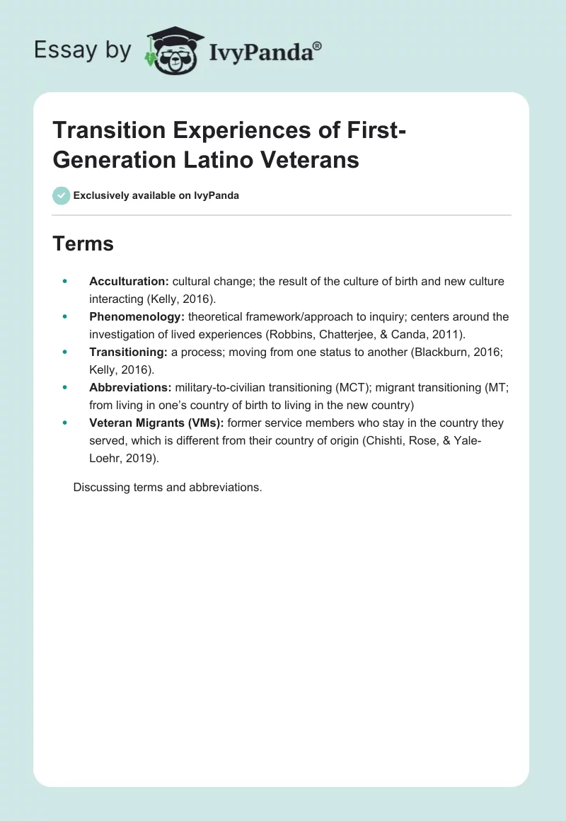 Transition Experiences of First-Generation Latino Veterans. Page 1