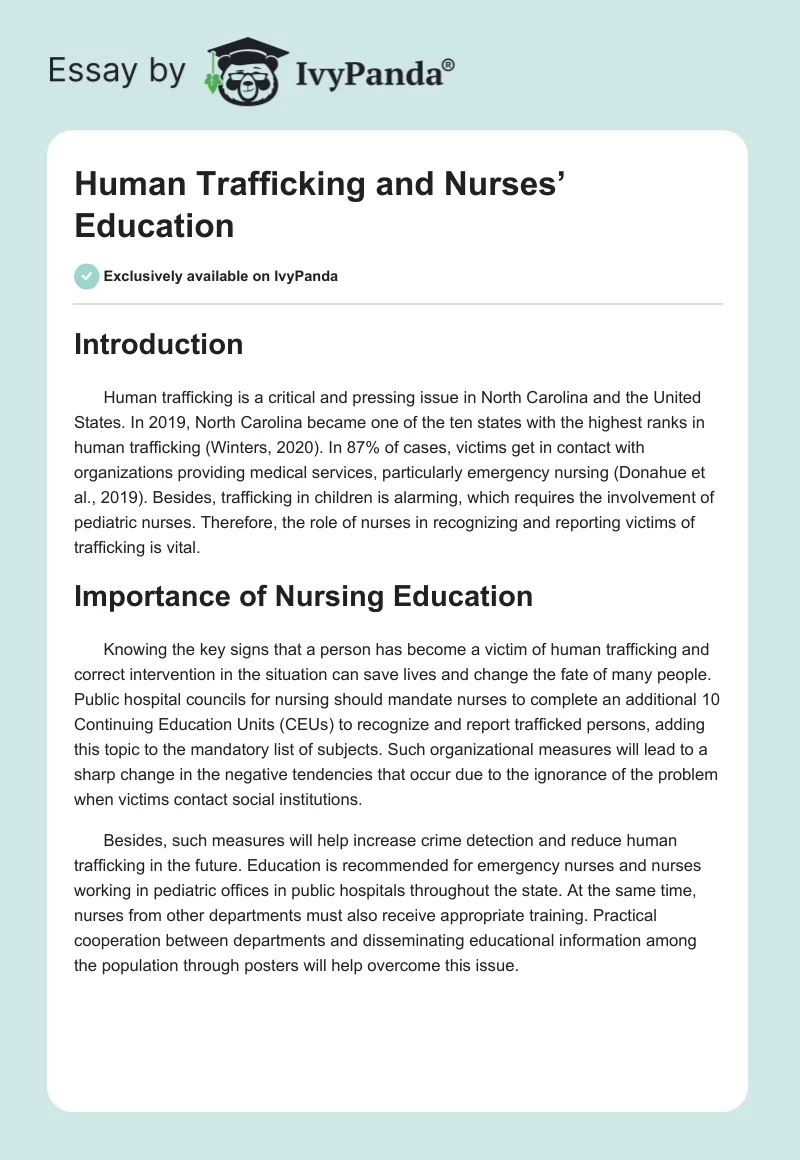 Human Trafficking and Nurses’ Education. Page 1