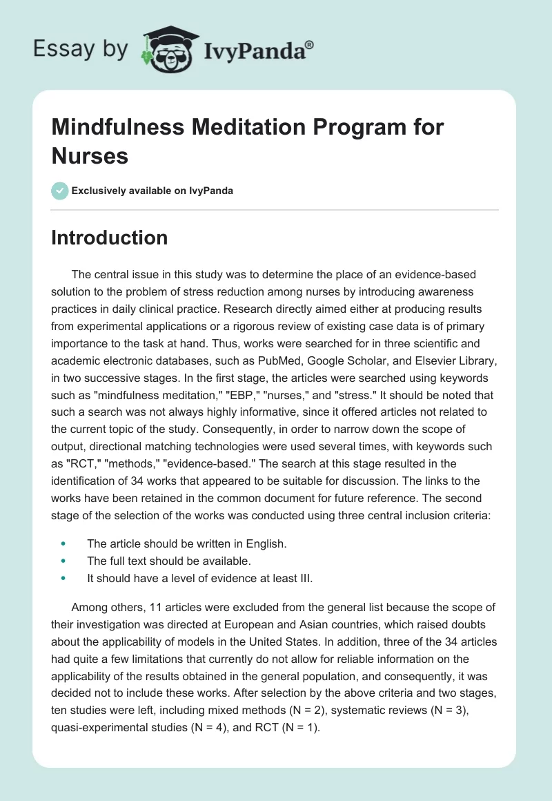 Mindfulness Meditation Program for Nurses. Page 1
