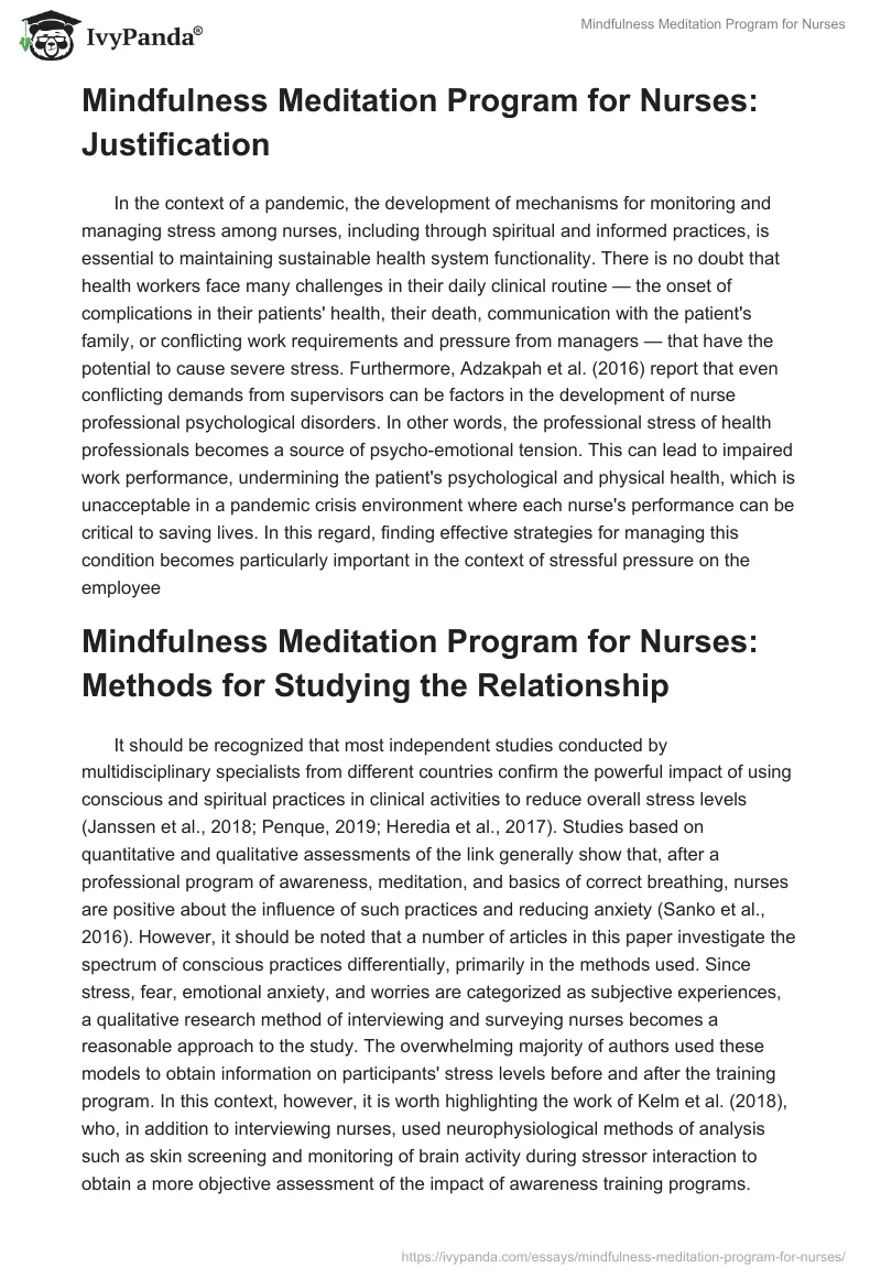 Mindfulness Meditation Program for Nurses. Page 2
