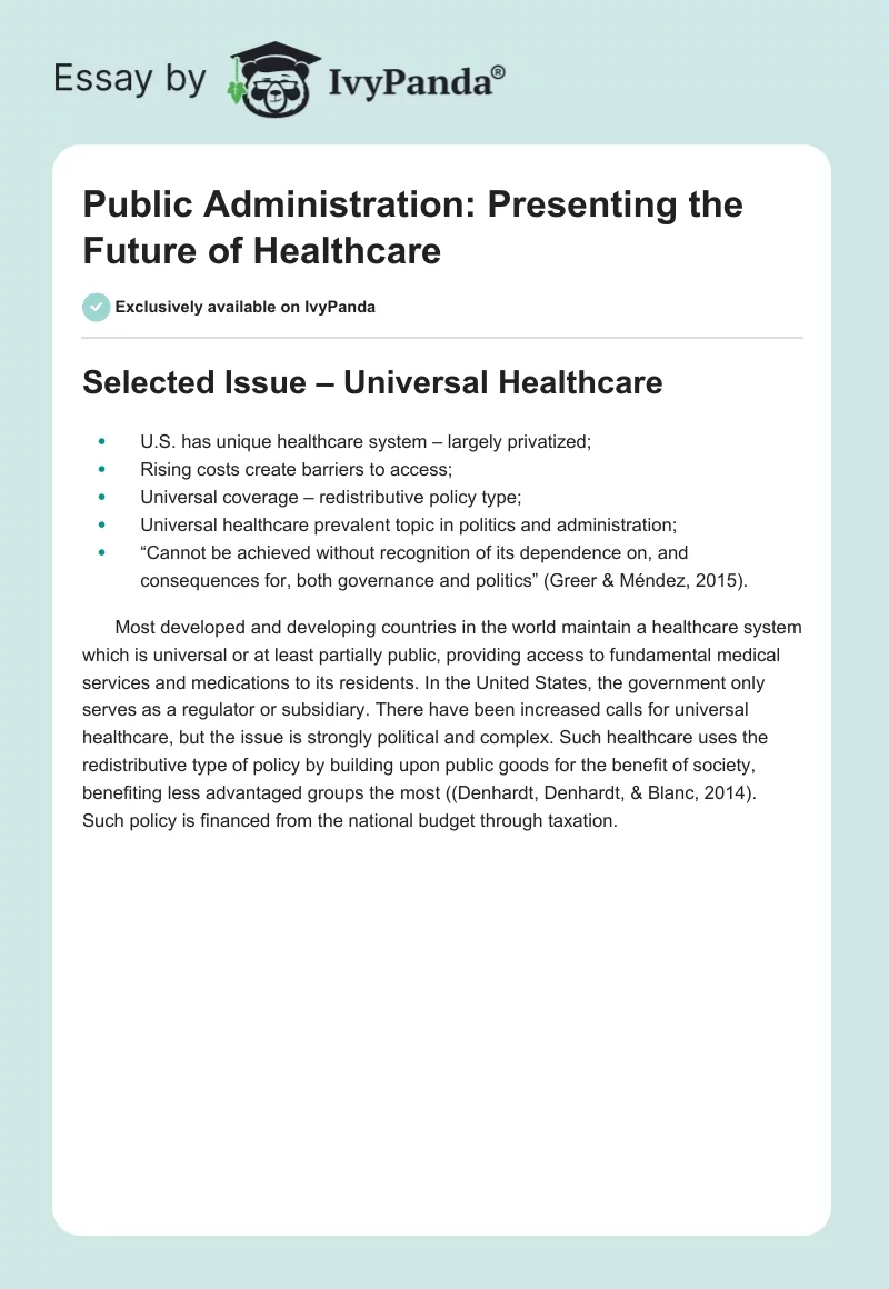 Public Administration: Presenting the Future of Healthcare. Page 1