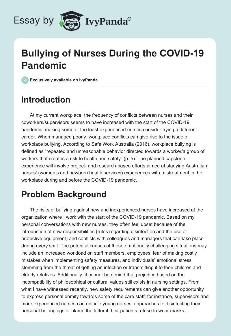 Bullying of Nurses During the COVID-19 Pandemic. Page 1