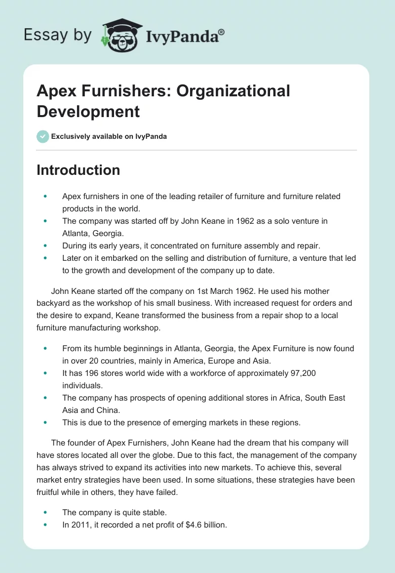 Apex Furnishers: Organizational Development. Page 1