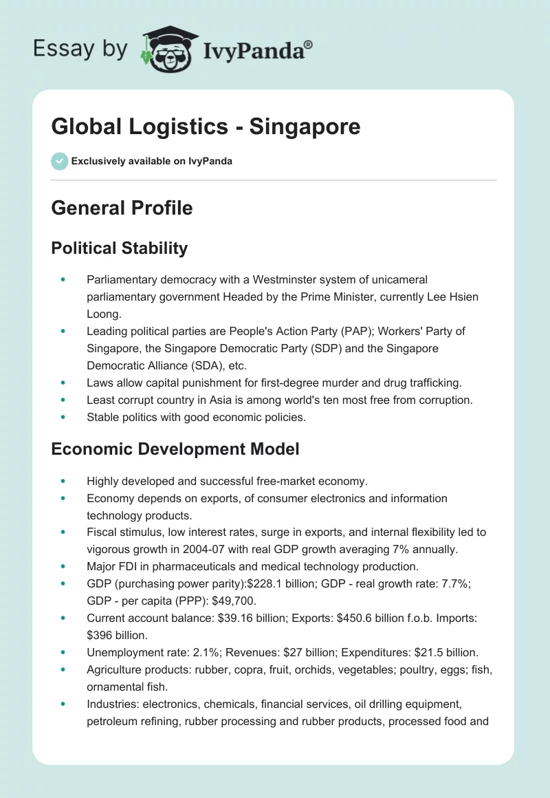 Global Logistics - Singapore. Page 1