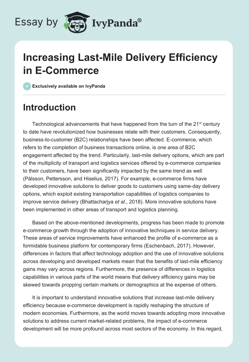 Increasing Last-Mile Delivery Efficiency in E-Commerce. Page 1