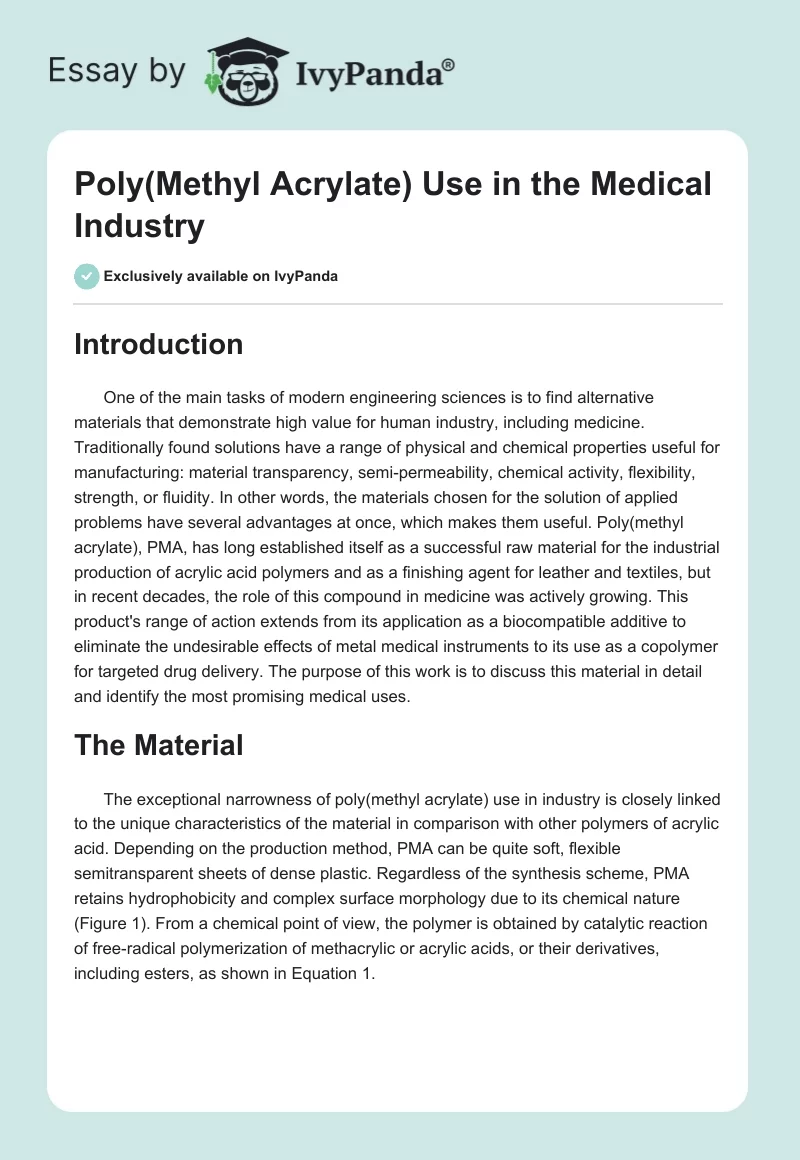 Poly(Methyl Acrylate) Use in the Medical Industry. Page 1