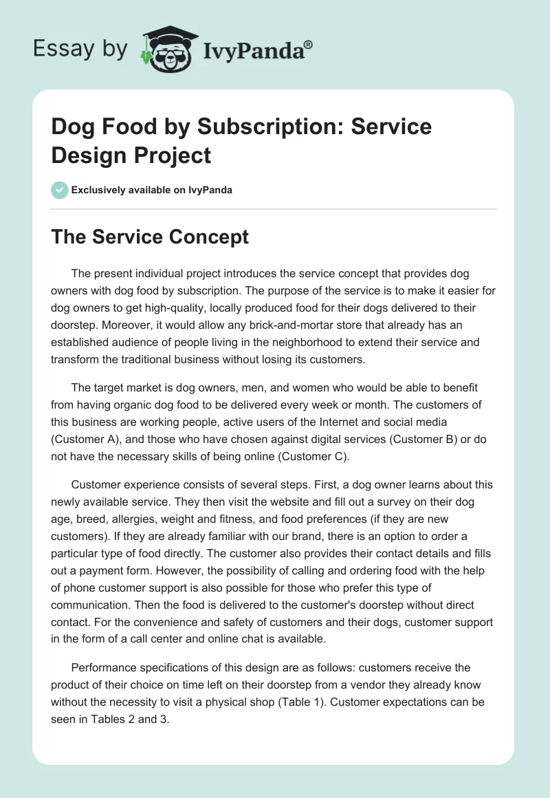 Dog Food by Subscription: Service Design Project. Page 1
