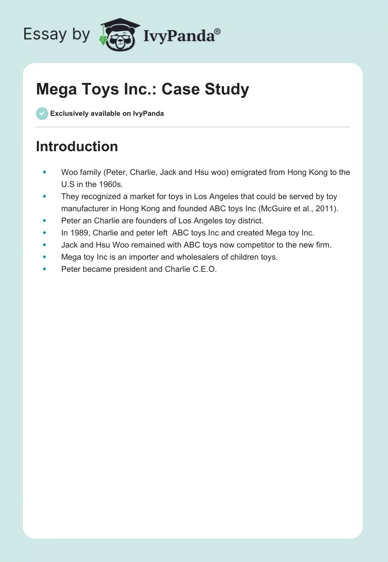 Mega Toys Inc.: Case Study. Page 1