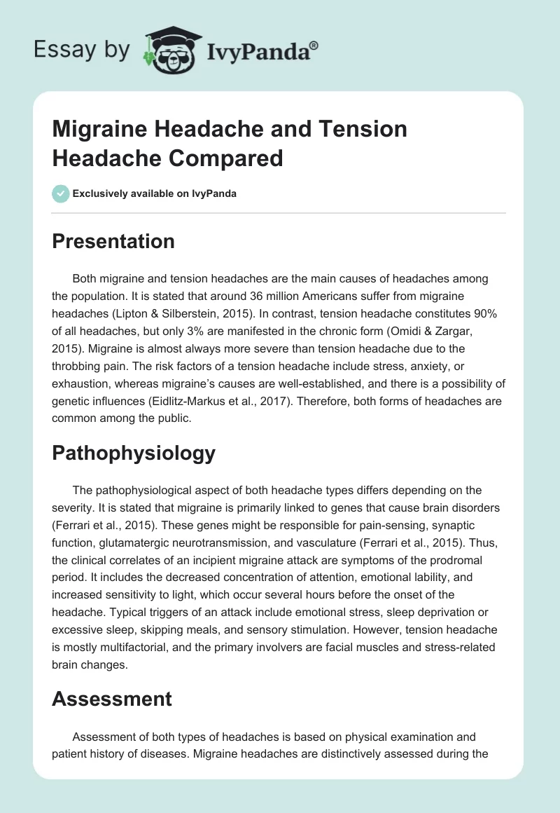 Migraine Headache and Tension Headache Compared. Page 1