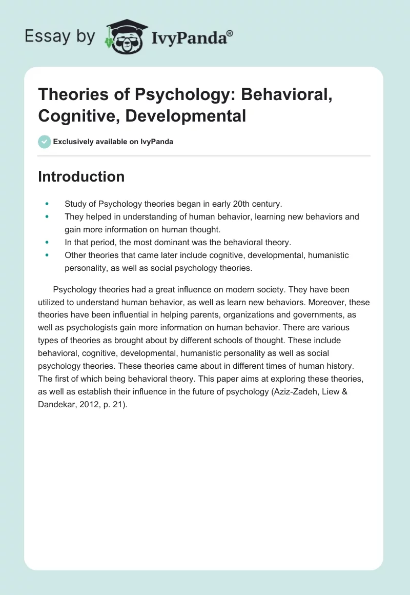 Theories of Psychology: Behavioral, Cognitive, Developmental. Page 1
