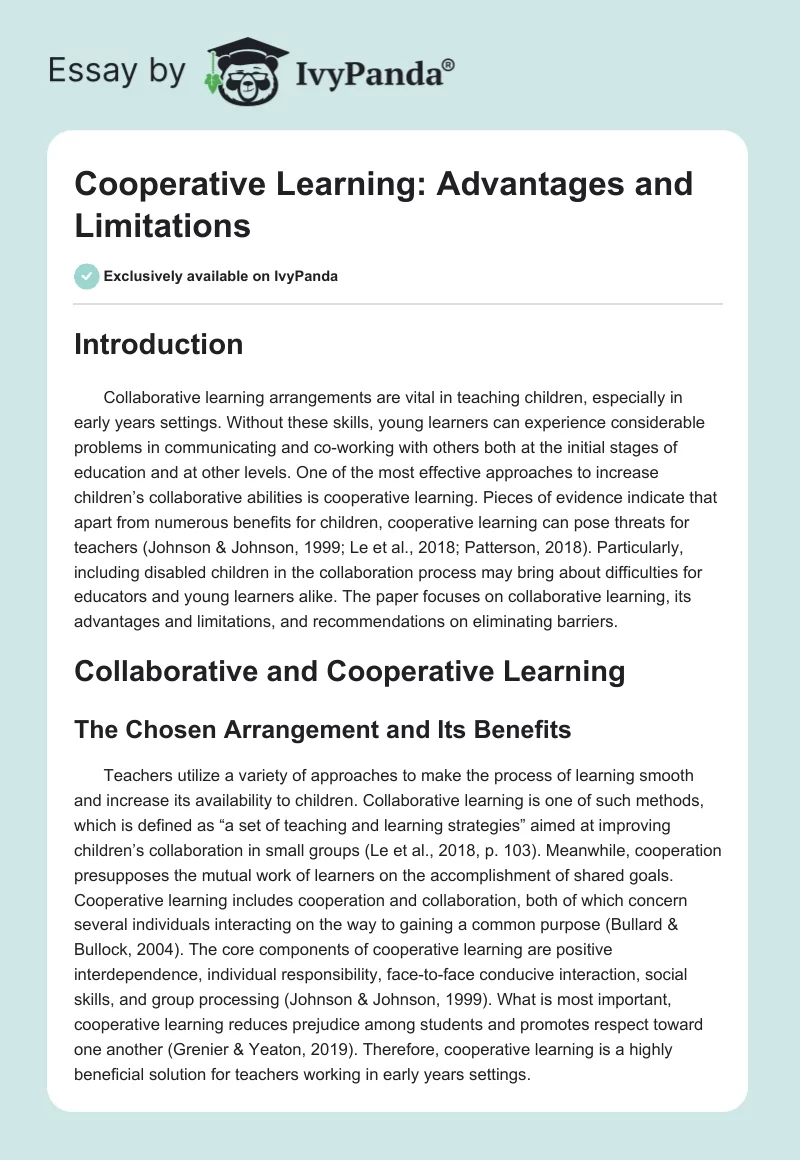 Cooperative Learning: Advantages and Limitations. Page 1