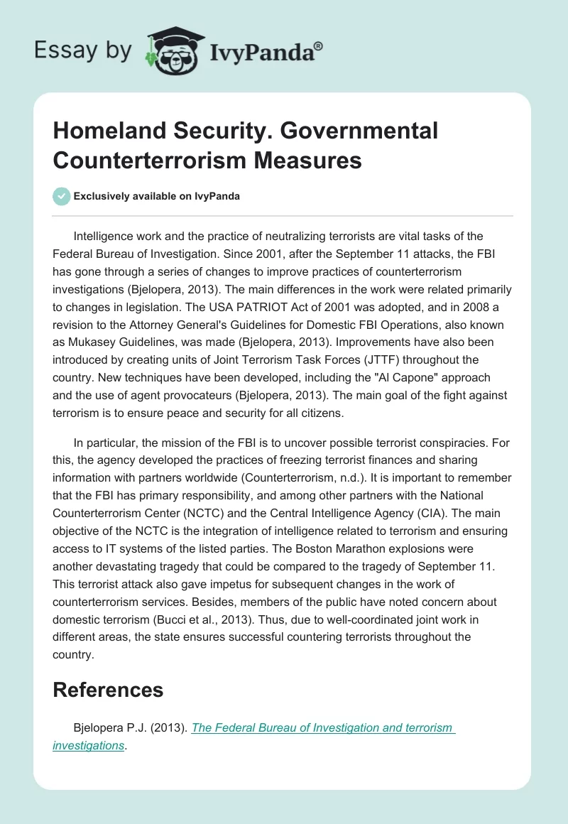 Homeland Security. Governmental Counterterrorism Measures. Page 1