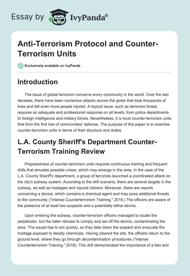 Anti-Terrorism Protocol and Counter-Terrorism Units. Page 1
