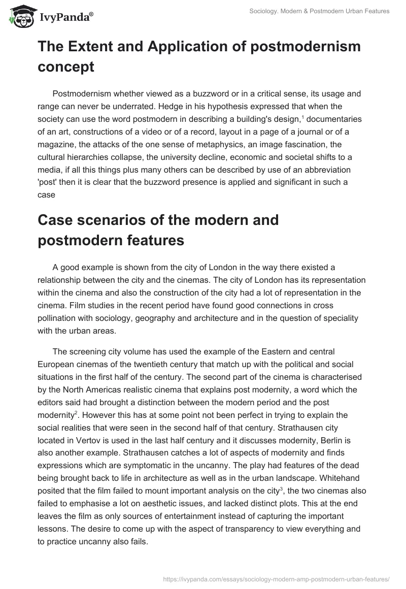 Sociology. "Modern" & "Postmodern" Urban Features. Page 2