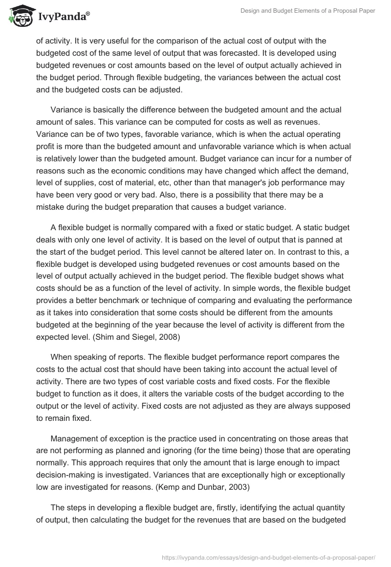 Design and Budget Elements of a Proposal Paper. Page 2