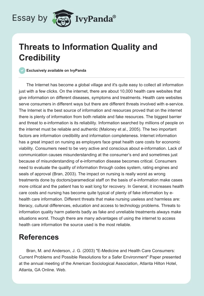 Threats to Information Quality and Credibility. Page 1