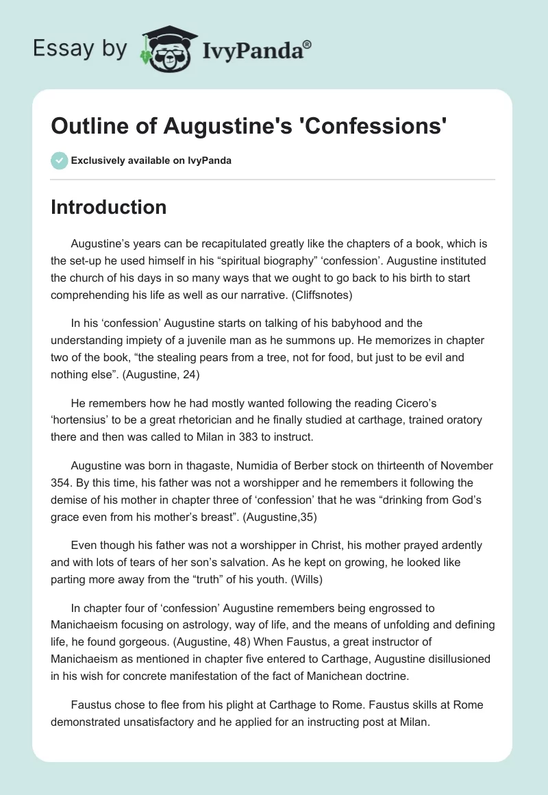Outline of Augustine's 'Confessions'. Page 1