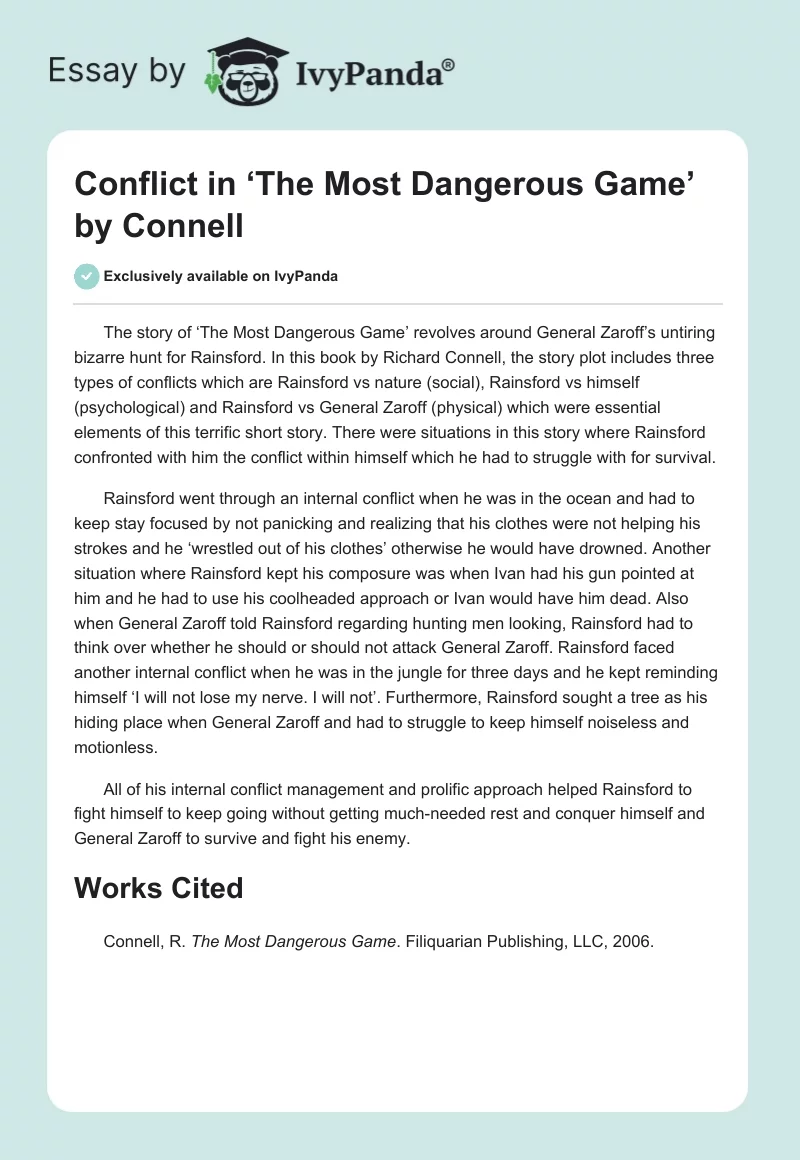 Conflict in ‘The Most Dangerous Game’ by Connell. Page 1