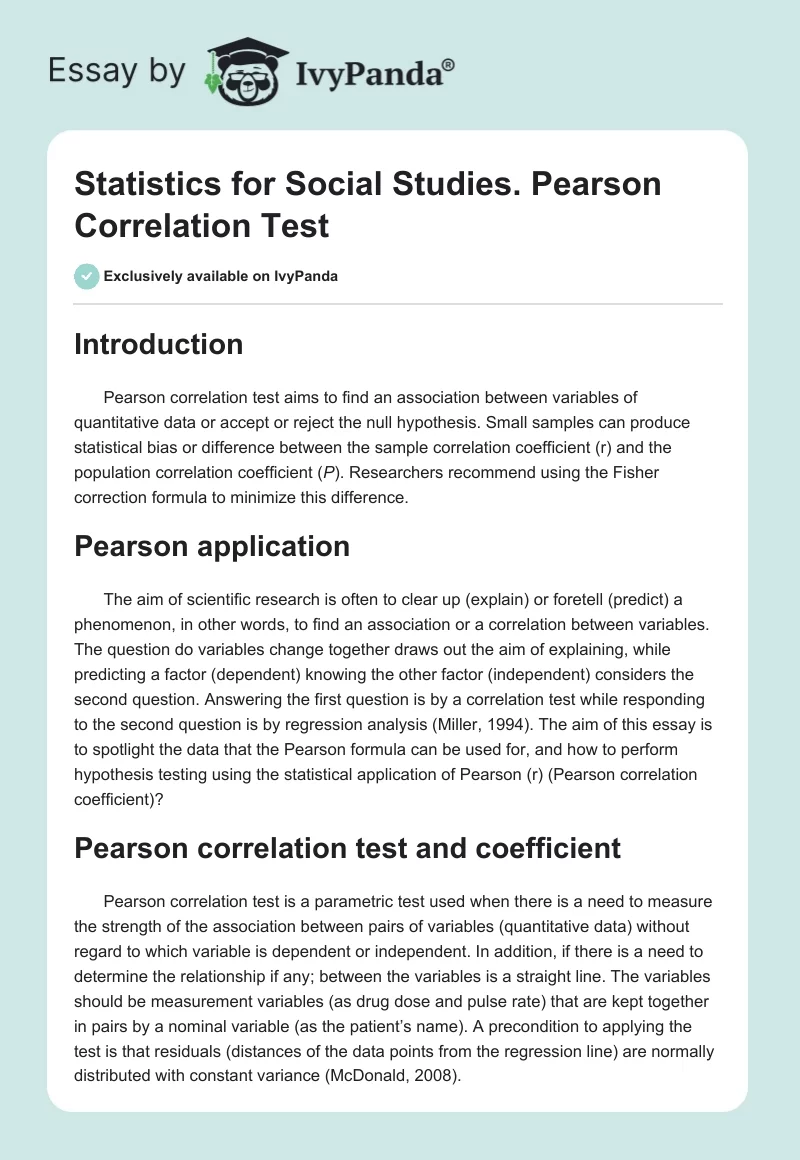 Statistics for Social Studies. Pearson Correlation Test. Page 1