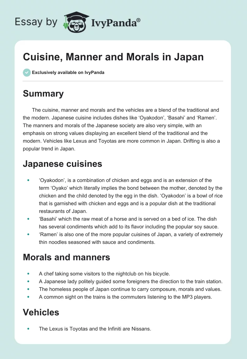 Cuisine, Manner and Morals in Japan. Page 1