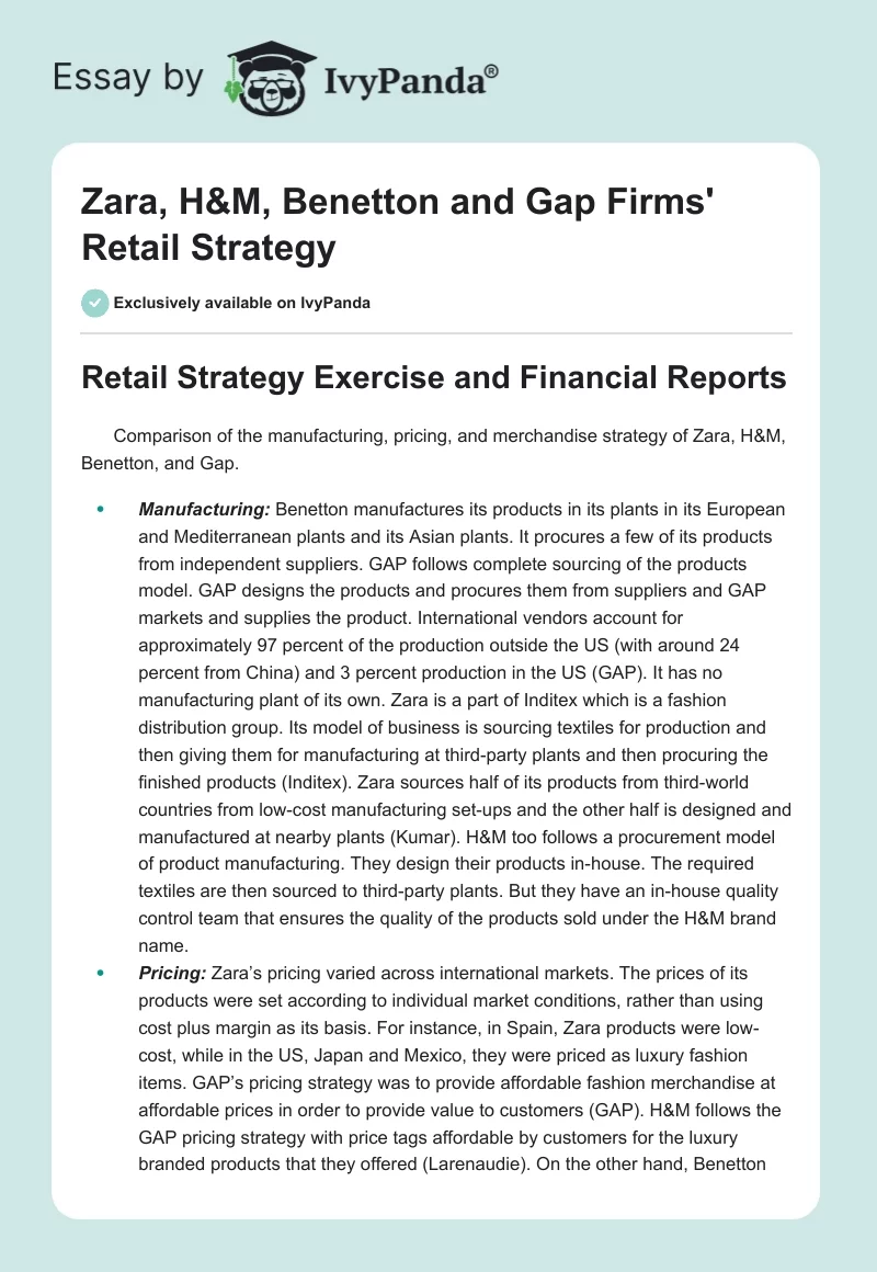 Zara, H&M, Benetton and Gap Firms' Retail Strategy. Page 1
