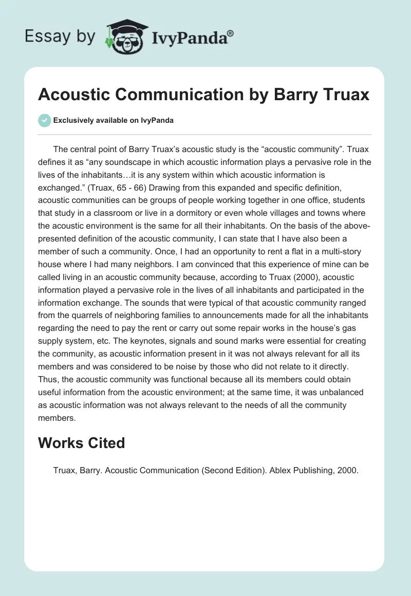 Acoustic Communication by Barry Truax. Page 1