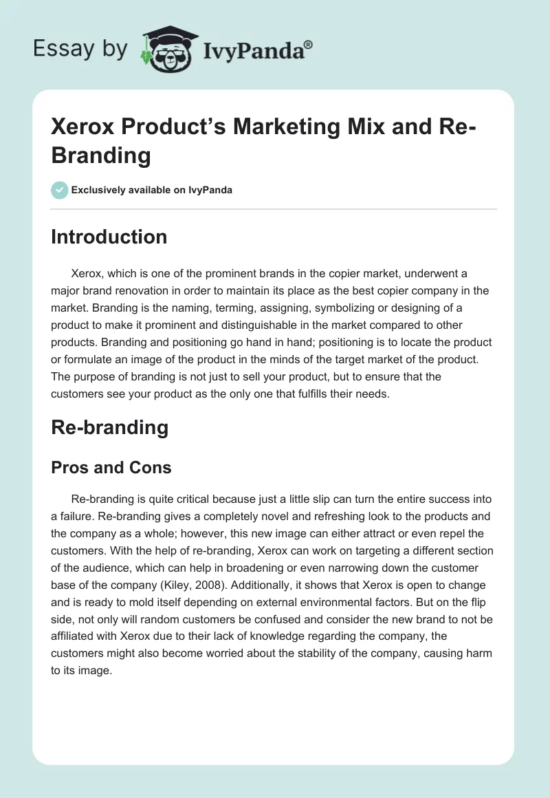 Xerox Product’s Marketing Mix and Re-Branding. Page 1