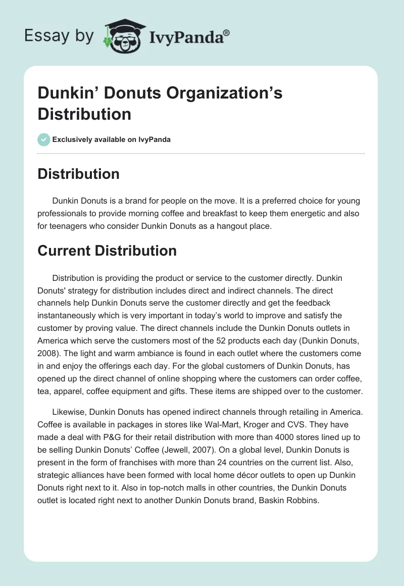 Dunkin’ Donuts Organization’s Distribution. Page 1