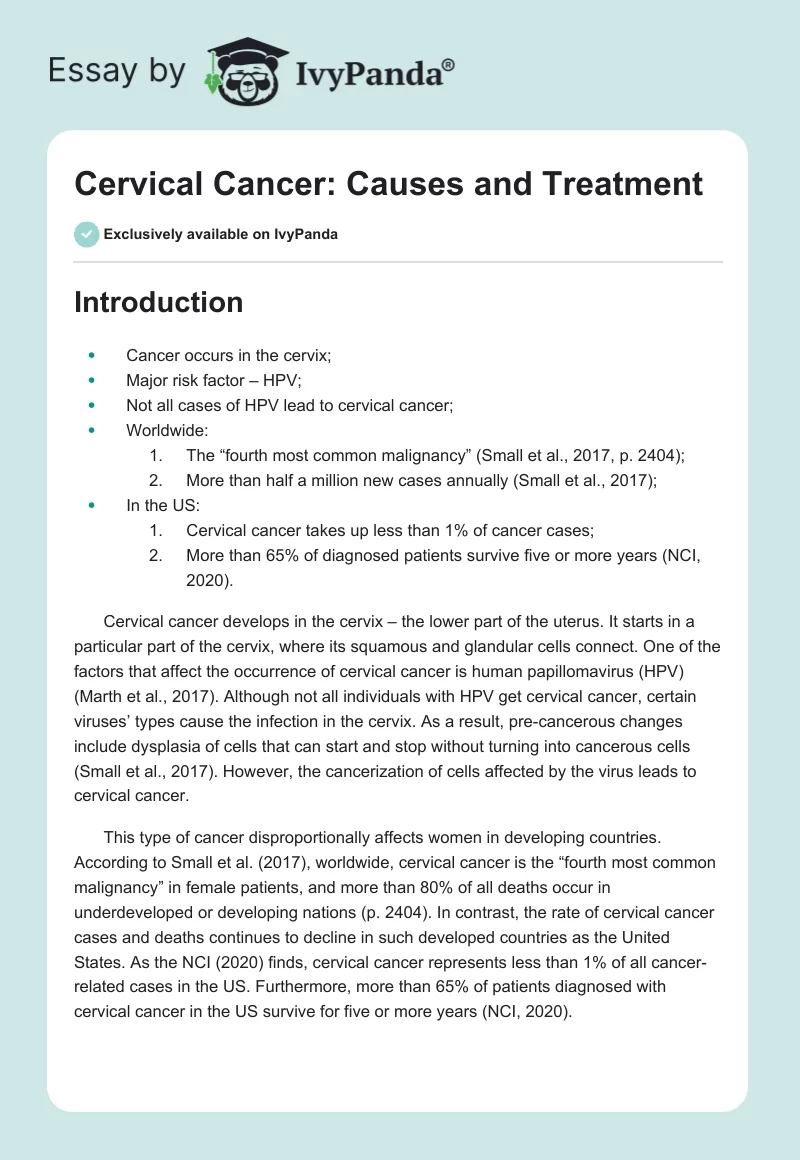 Cervical Cancer: Causes and Treatment. Page 1