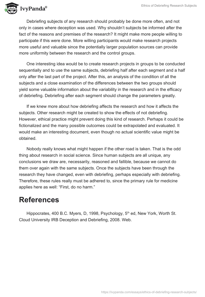 Ethics of Debriefing Research Subjects. Page 2