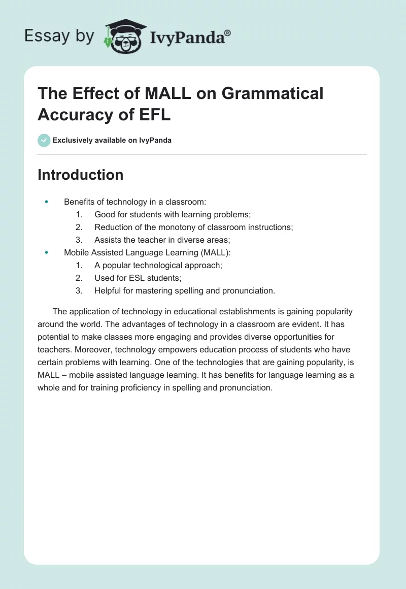 The Effect of MALL on Grammatical Accuracy of EFL. Page 1