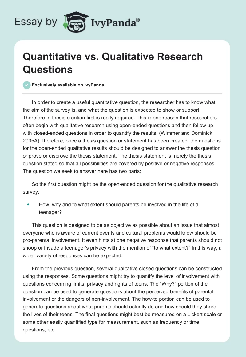 Quantitative vs. Qualitative Research Questions. Page 1